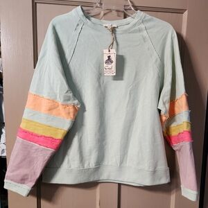 Easel NWT Loose Fit Color Block Long Sleeve Pullover Sage M